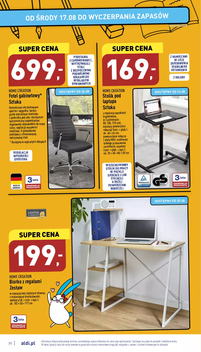 Gazetka promocyjna Aldi - COŚki idą do szkoły, sprawdź gazetkę - ważna 17.08 do 31.08.2022 - strona 30 - produkty: Biurko, Dywan, Fotel, Piec, Regał, Siedzisko, Sok, Stolik, Top