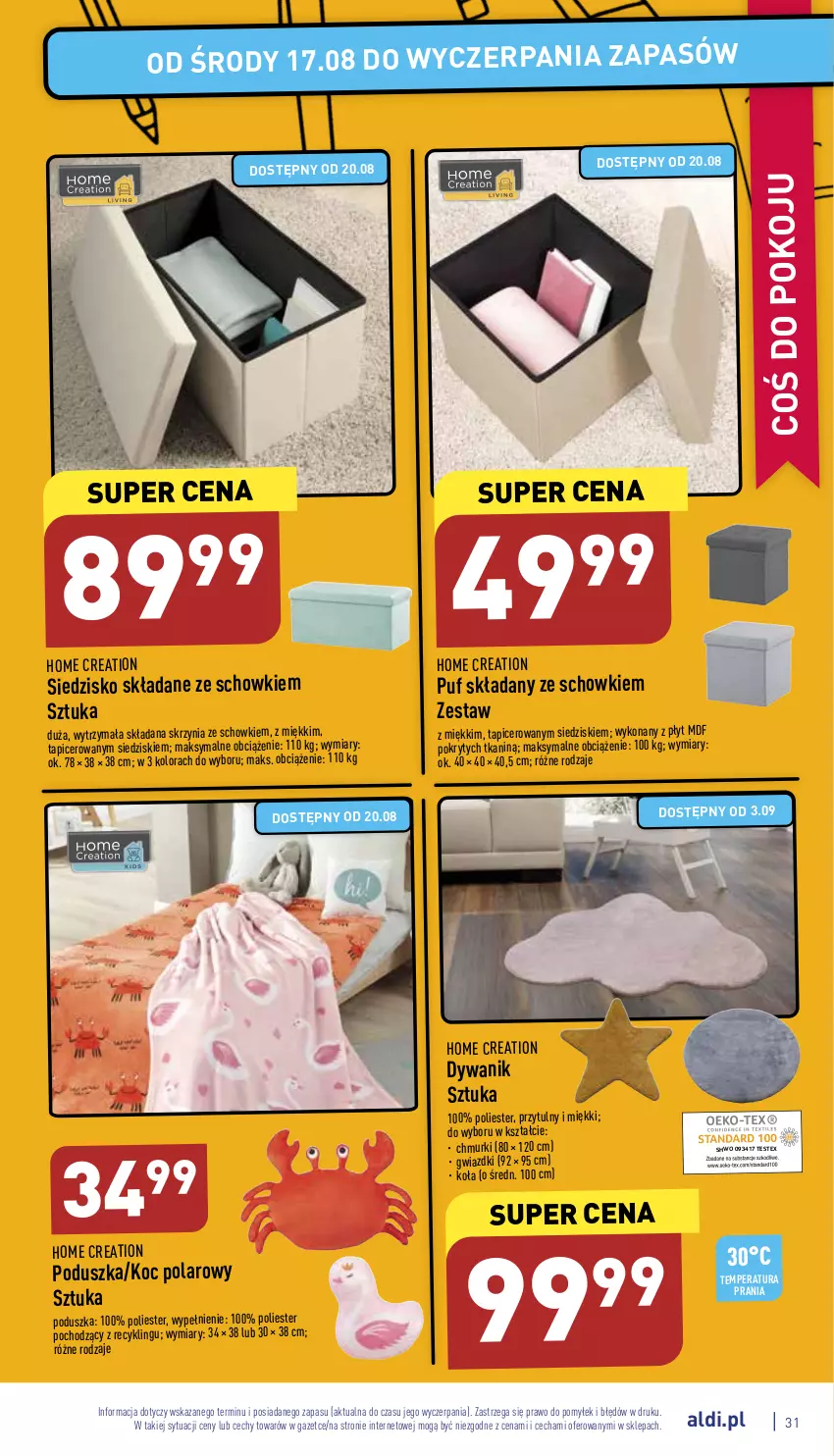 Gazetka promocyjna Aldi - COŚki idą do szkoły, sprawdź gazetkę - ważna 17.08 do 31.08.2022 - strona 31 - produkty: Dywan, Dywanik, Koc, Poduszka, Puf, Siedzisko