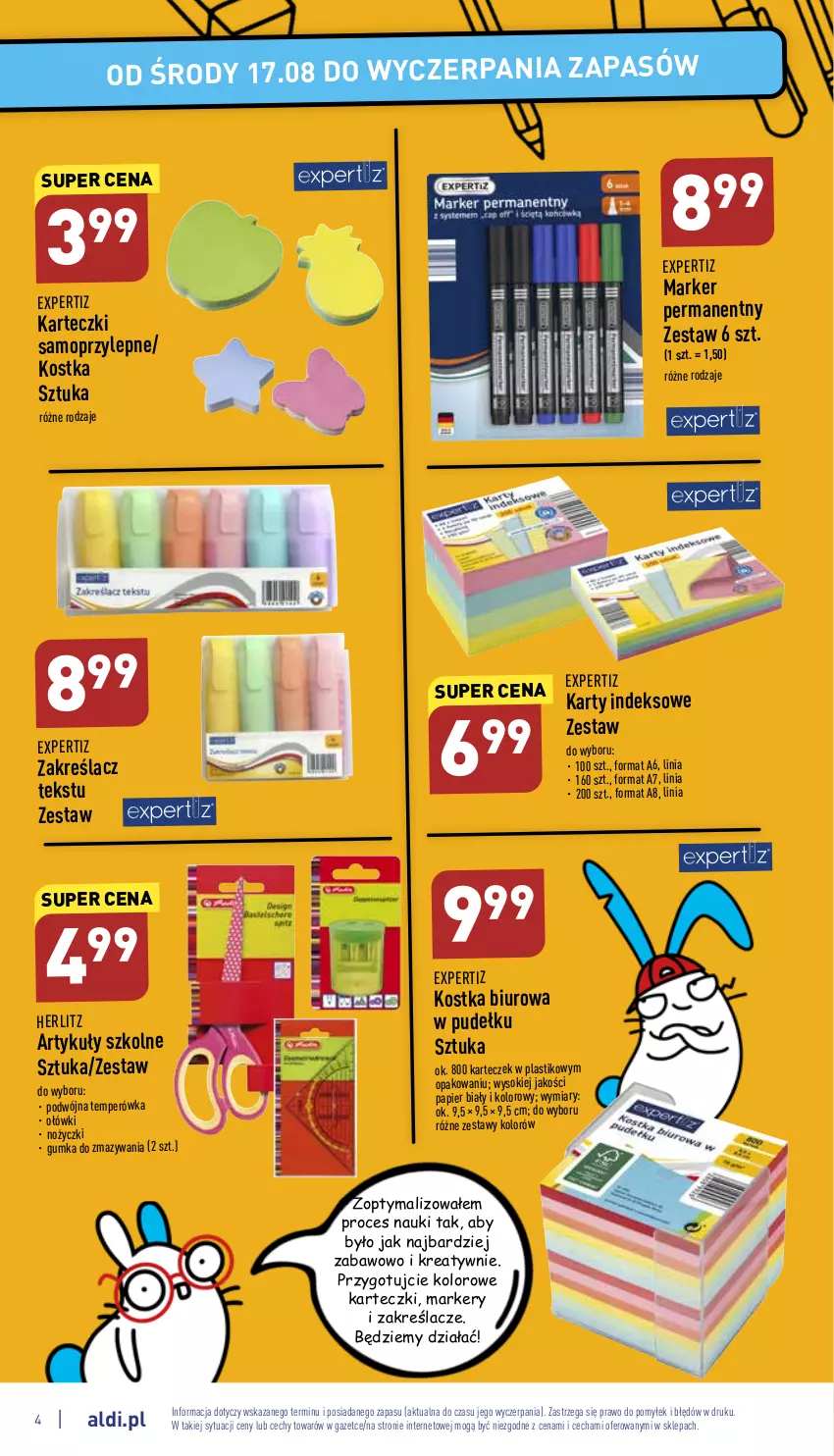 Gazetka promocyjna Aldi - COŚki idą do szkoły, sprawdź gazetkę - ważna 17.08 do 31.08.2022 - strona 4 - produkty: Biuro, Karteczki samoprzylepne, Marker, Mop, Noż, Nożyczki, Papier, Sok