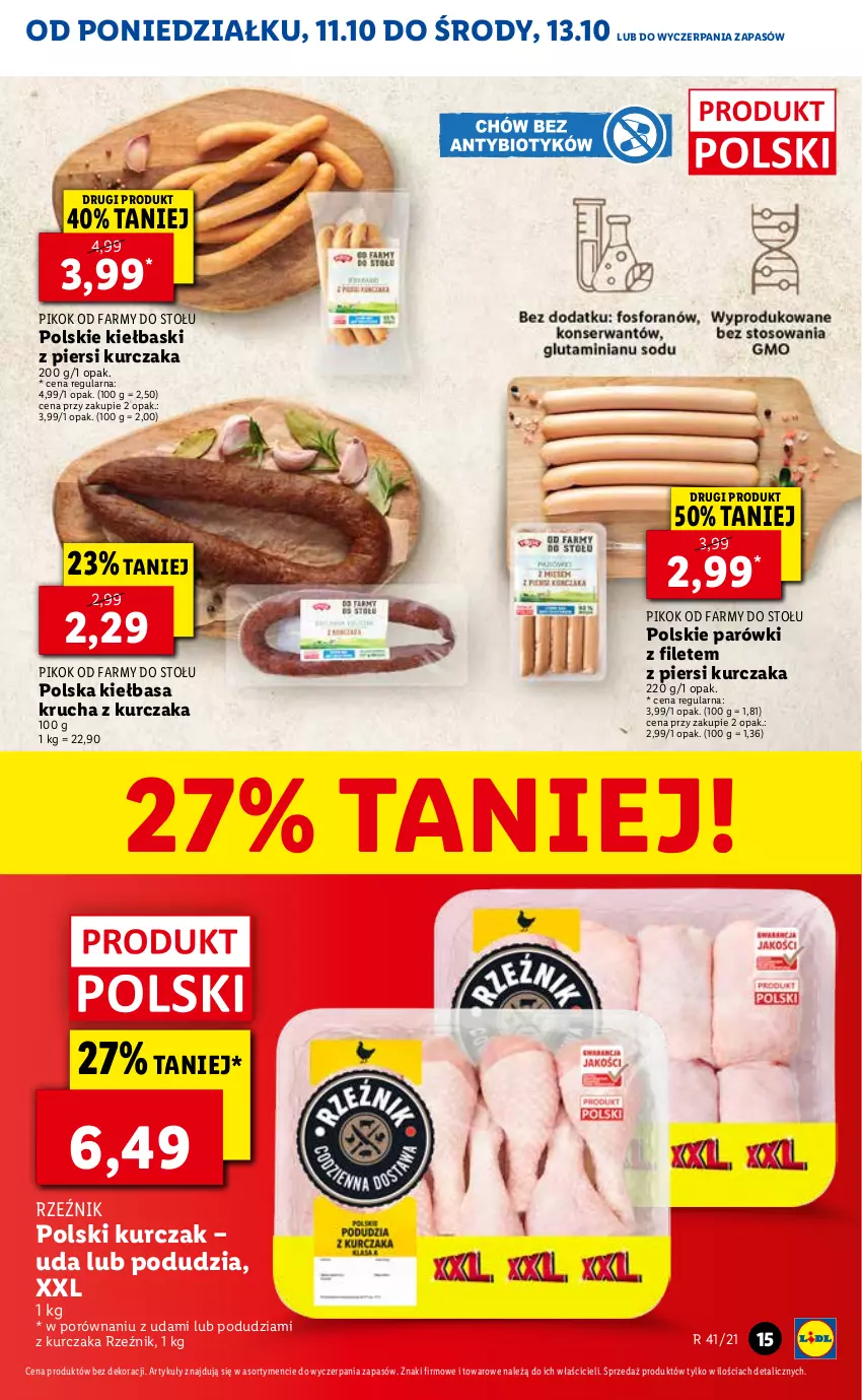 Gazetka promocyjna Lidl - GAZETKA - ważna 11.10 do 13.10.2021 - strona 15 - produkty: Fa, Kiełbasa, Kiełbasa krucha, Kurczak, Parówki, PIKOK, Por