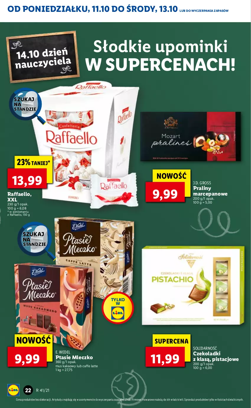 Gazetka promocyjna Lidl - GAZETKA - ważna 11.10 do 13.10.2021 - strona 22 - produkty: E. Wedel, Fa, Kakao, Mleczko, Mus, Por, Praliny, Ptasie mleczko, Raffaello