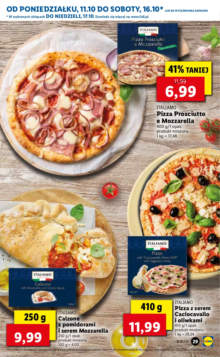 Gazetka promocyjna Lidl - GAZETKA - ważna 11.10 do 13.10.2021 - strona 29 - produkty: Mozzarella, Pizza, Prosciutto, Ser