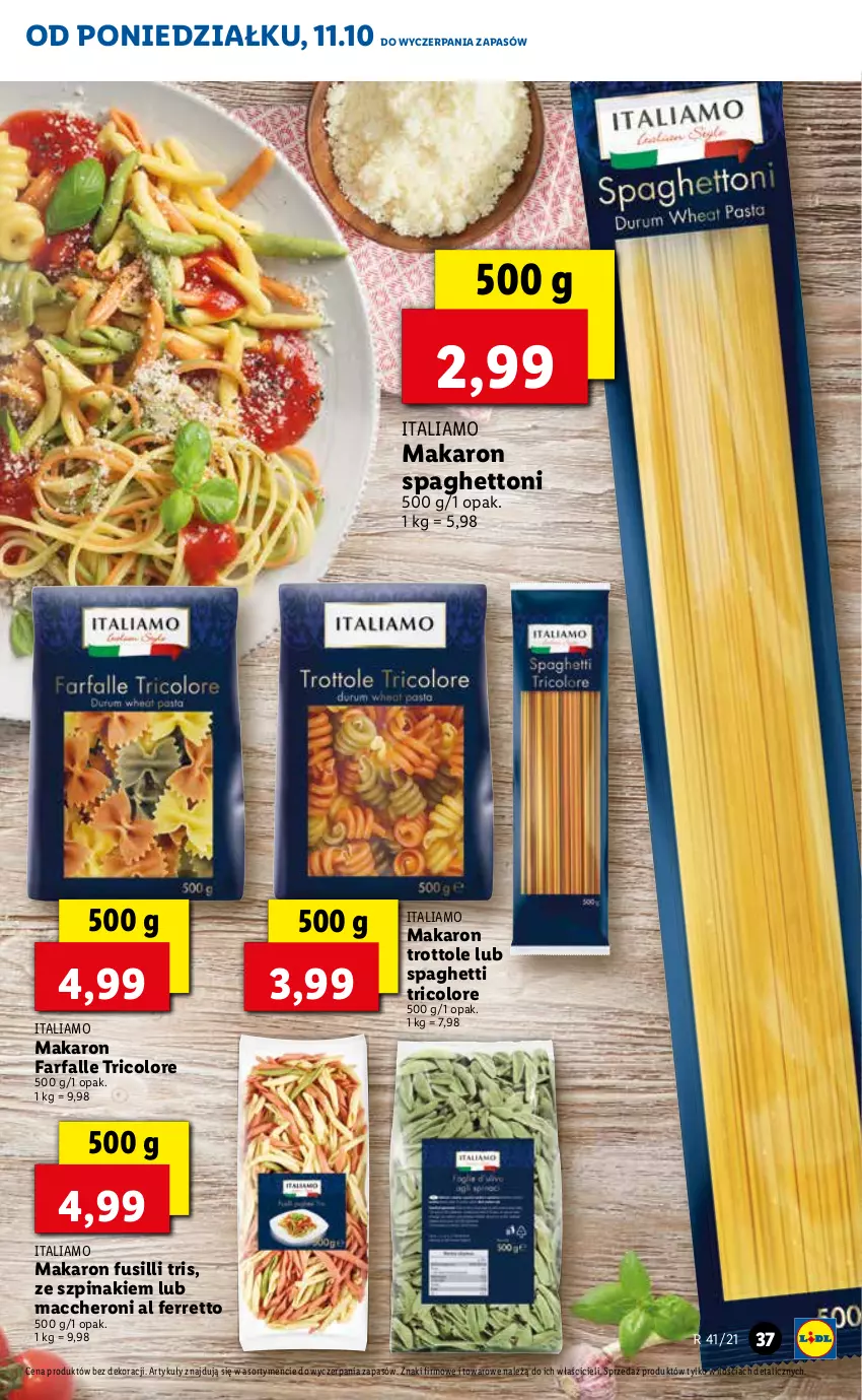 Gazetka promocyjna Lidl - GAZETKA - ważna 11.10 do 13.10.2021 - strona 37 - produkty: Fa, Makaron, Spaghetti, Szpinak