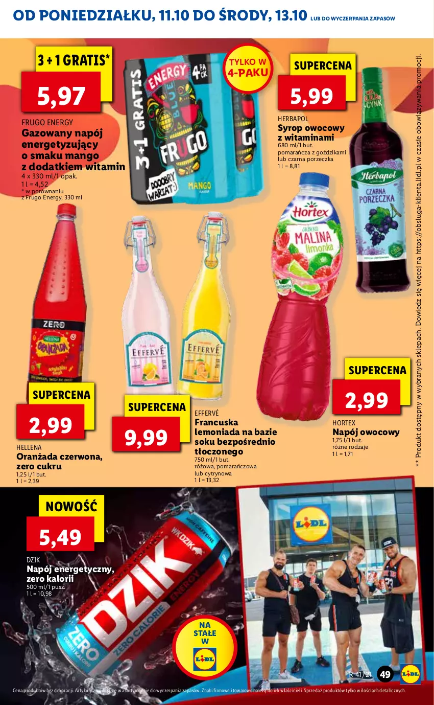 Gazetka promocyjna Lidl - GAZETKA - ważna 11.10 do 13.10.2021 - strona 49 - produkty: Gra, Hellena, Herbapol, Hortex, Lemoniada, Mango, Napój, Napój energetyczny, Oranżada, Por, Sok, Syrop