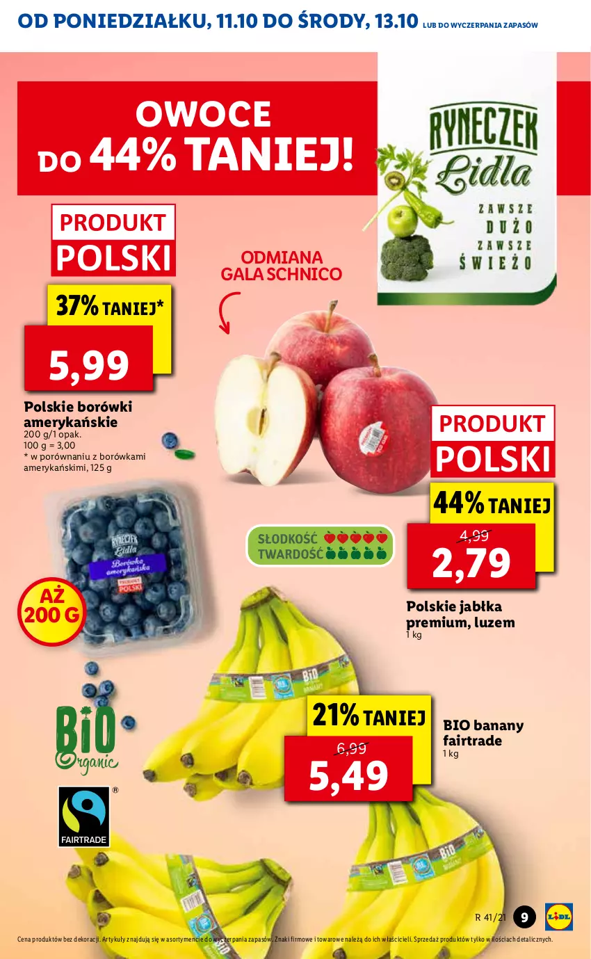 Gazetka promocyjna Lidl - GAZETKA - ważna 11.10 do 13.10.2021 - strona 9 - produkty: Banany, Borówka, Fa, Gala, Jabłka, Owoce, Por