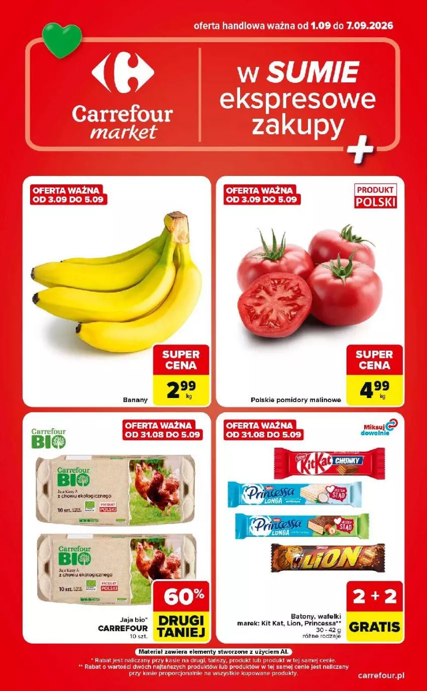 Gazetka promocyjna Carrefour - Gazetka Market w SUMIE eksptrsowe zakupy - ważna 01.09 do 07.09.2026 - strona 1 - produkty: Gra, Jaja, Kit Kat, Lion, Princessa