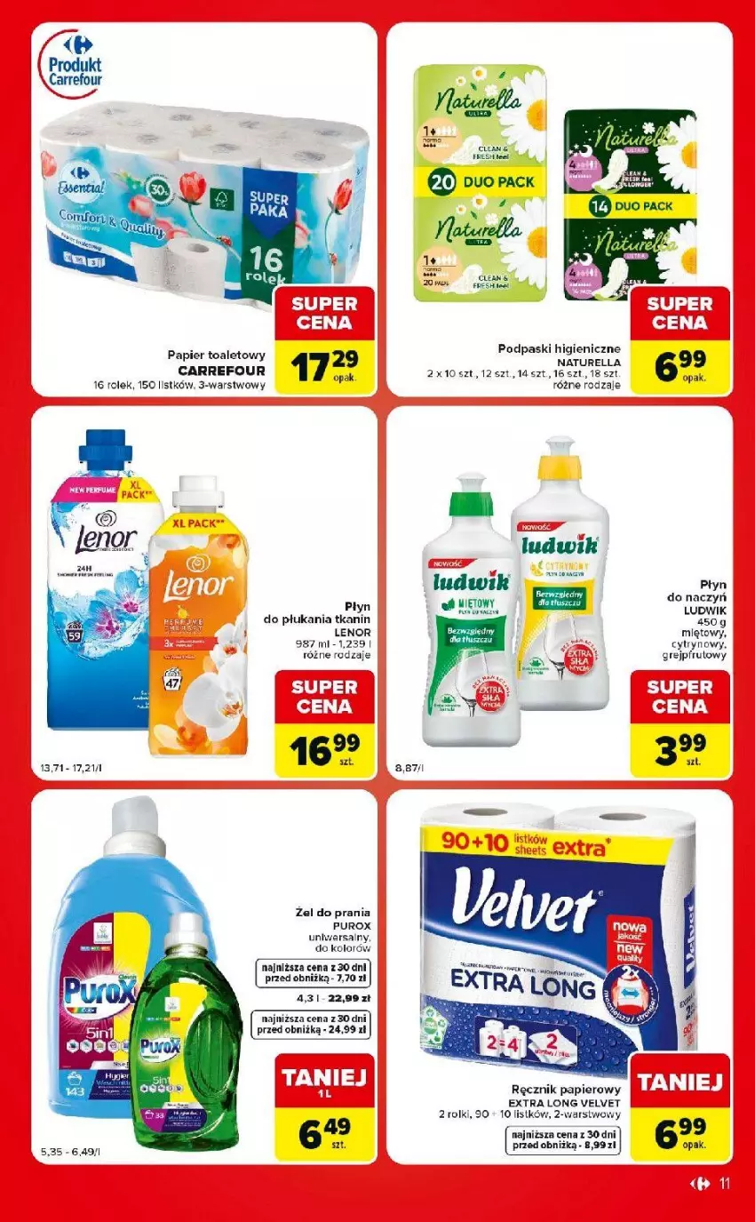 Gazetka promocyjna Carrefour - Gazetka Market w SUMIE eksptrsowe zakupy - ważna 01.09 do 07.09.2026 - strona 11 - produkty: Fa, Lenor, Ludwik, Papier, Papier toaletowy, Pur, Ręcznik, Rolki, Velvet