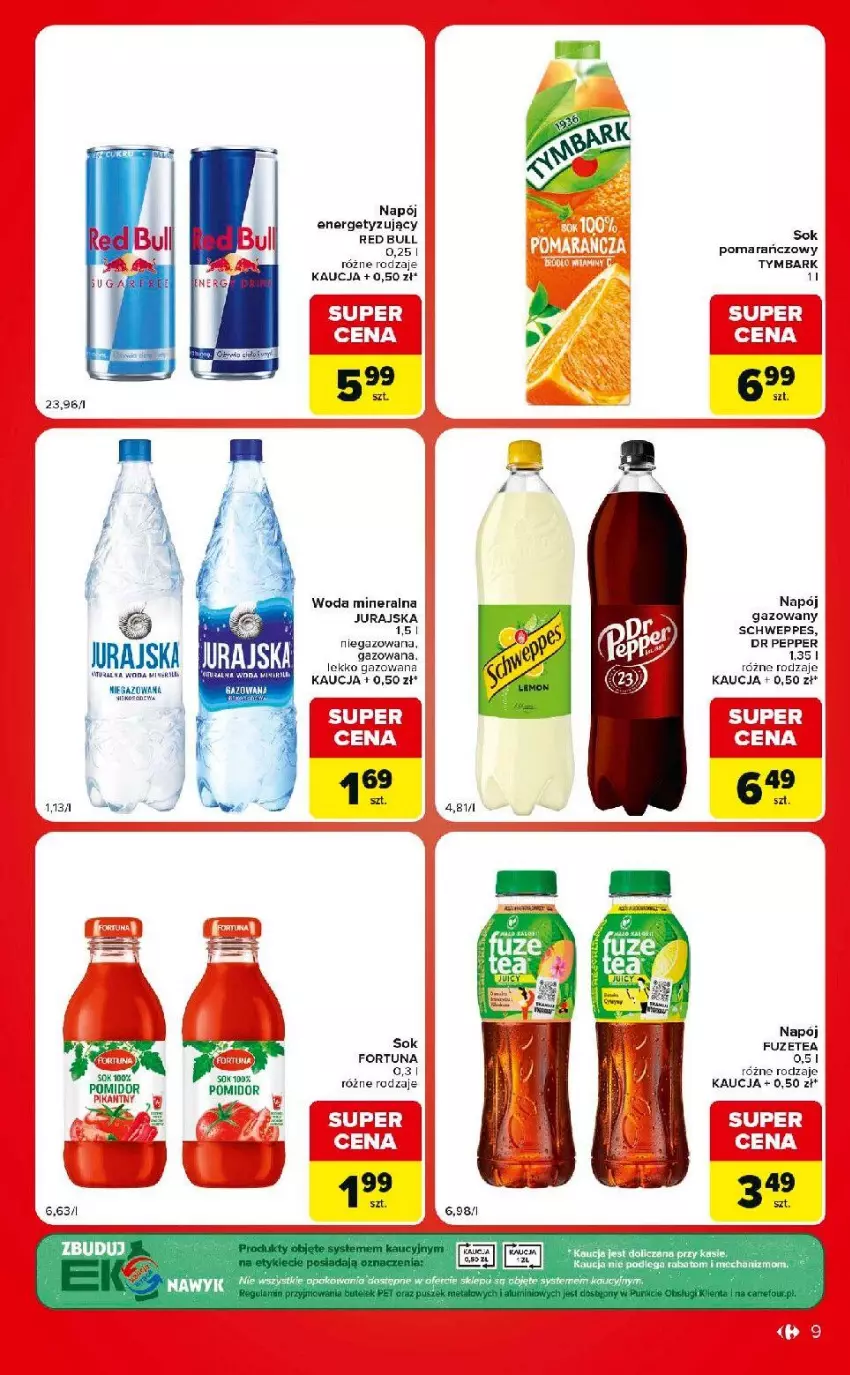 Gazetka promocyjna Carrefour - Gazetka Market w SUMIE eksptrsowe zakupy - ważna 01.09 do 07.09.2026 - strona 9 - produkty: Fa, Fortuna, Napój, Napój gazowany, Red Bull, Schweppes, Ser, Sok, Sok pomarańczowy, Woda, Woda mineralna