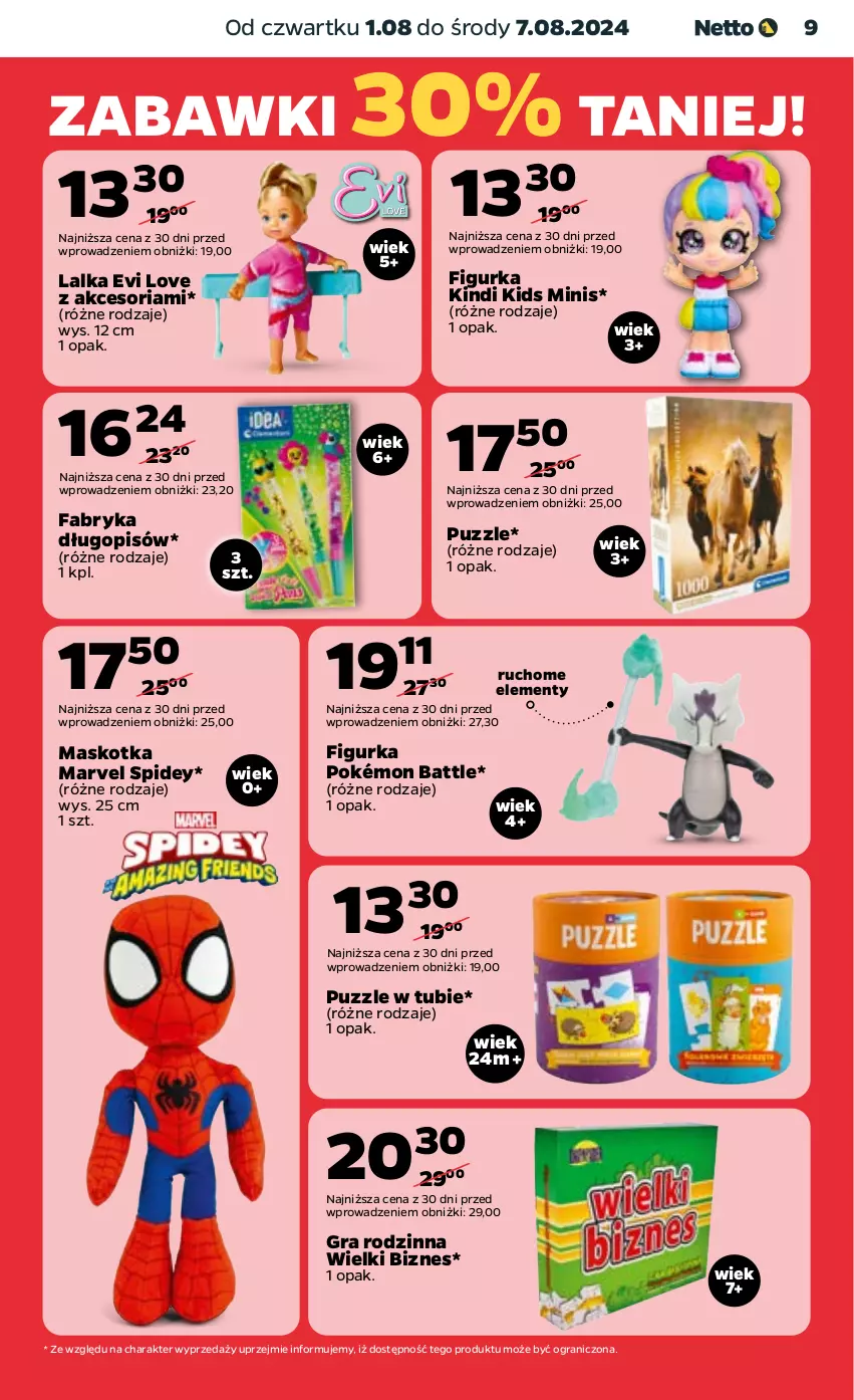 Gazetka promocyjna Netto - Od Czwartku Przemysłowa - ważna 01.08 do 07.08.2024 - strona 9 - produkty: Długopis, Fa, Gra, Lalka, Pokémon, Puzzle