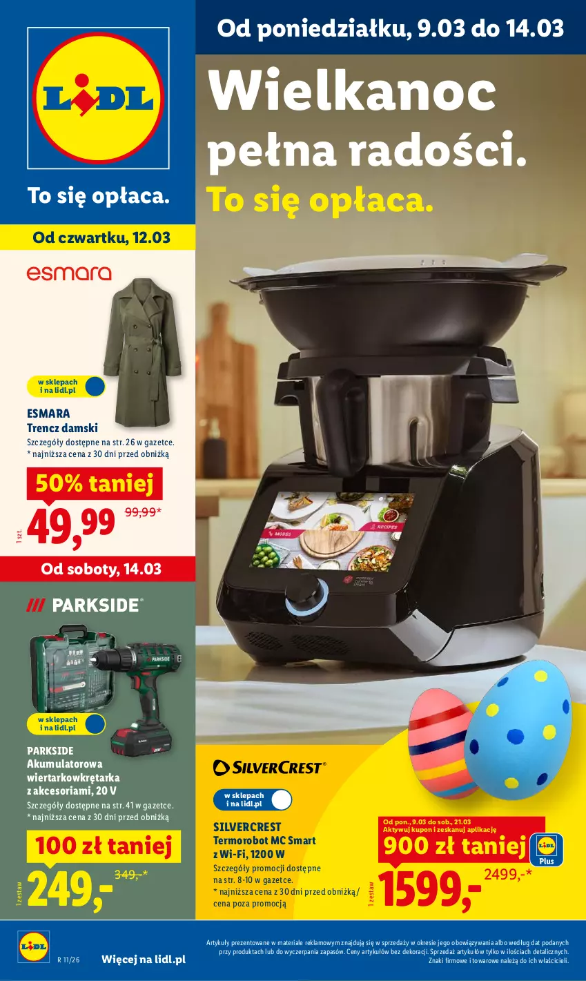 Gazetka promocyjna Lidl - Oferta ważna od 9.03 - ważna 09.03 do 14.03.2026 - strona 1 - produkty: Akumulator, Akumulatorowa wiertarkowkrętark, Parkside, Robot, Silvercrest, Tarka, Trencz, Wiertarkowkrętarka, Wkręt, Wkrętarka
