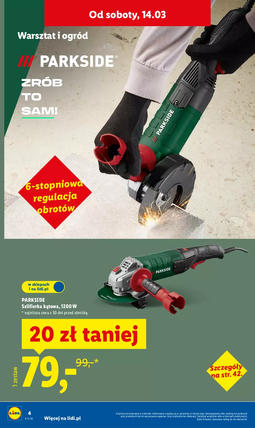 Gazetka promocyjna Lidl - Oferta ważna od 9.03 - ważna 09.03 do 14.03.2026 - strona 4 - produkty: Ogród, Parkside, Szlifierka, Szlifierka kątowa, Top