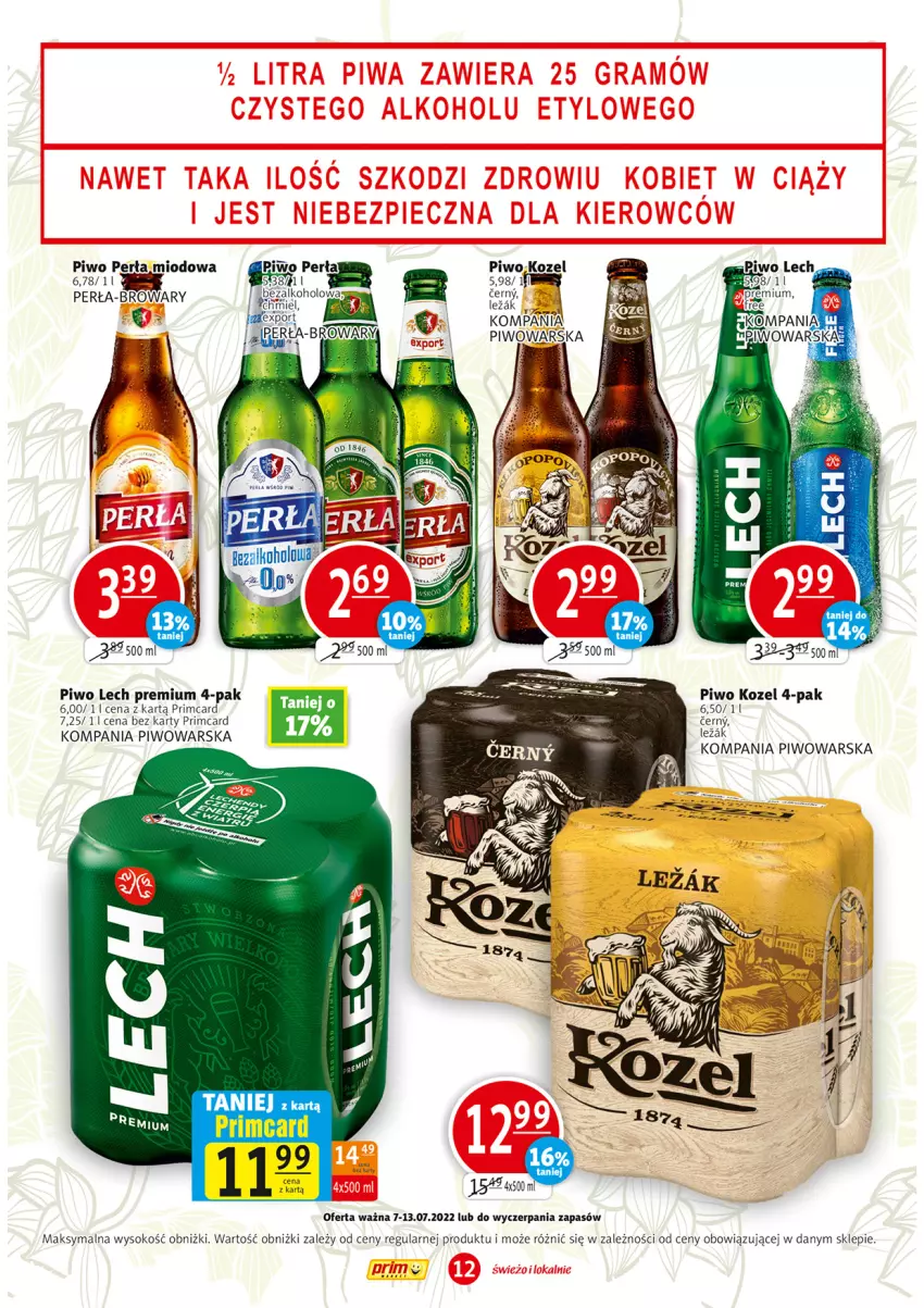 Gazetka promocyjna Prim Market - ważna 07.07 do 13.07.2022 - strona 12 - produkty: Kozel, Lech Premium, Perła, Piwo, Por, Sok