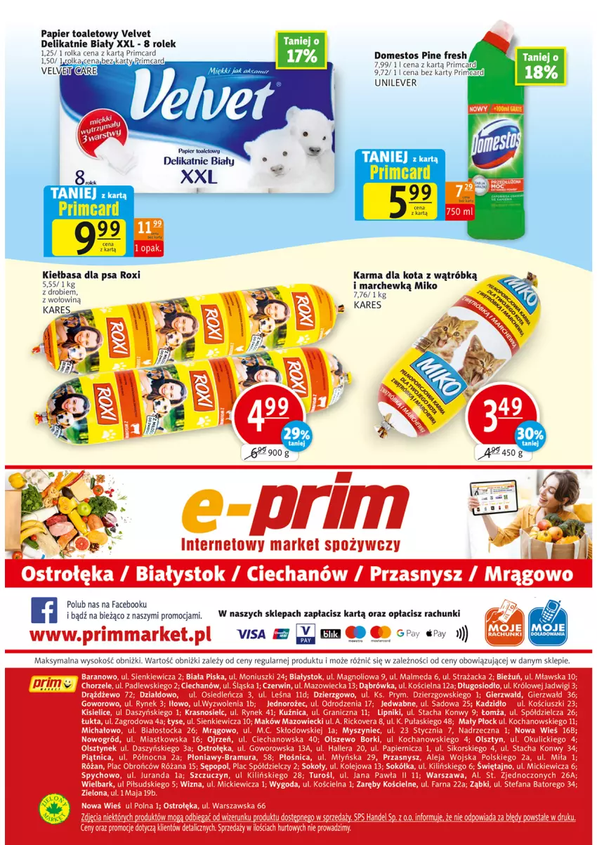 Gazetka promocyjna Prim Market - ważna 07.07 do 13.07.2022 - strona 16 - produkty: Domestos, Fa, Kiełbasa, Papier, Papier toaletowy, Velvet