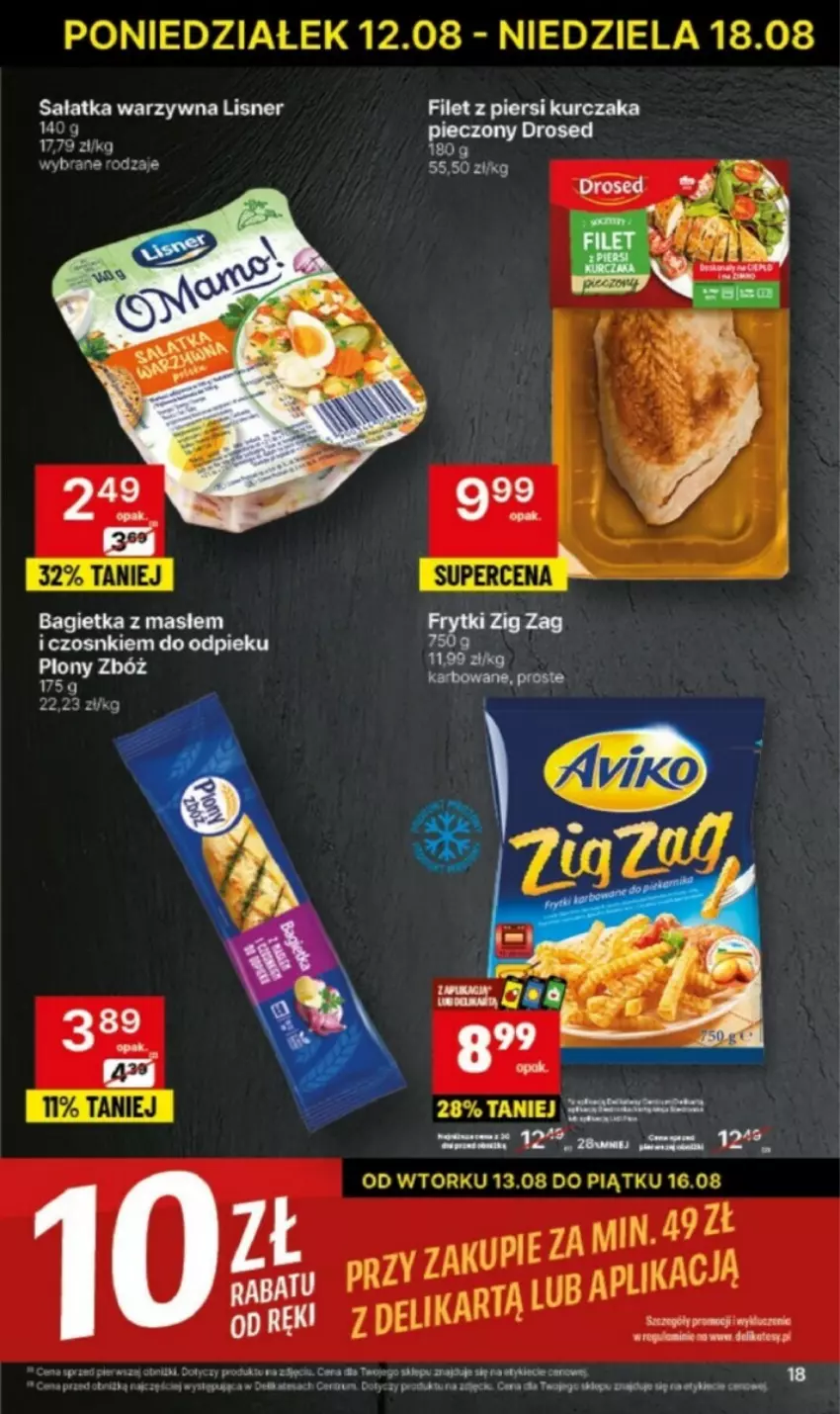 Gazetka promocyjna Delikatesy Centrum - ważna 12.08 do 14.08.2024 - strona 10 - produkty: Bagietka, Fa, Filet z piersi kurczaka, Kurczak, LG, Lisner, Piec, Por, Sałat, Sałatka, Sałatka warzywna, Ser