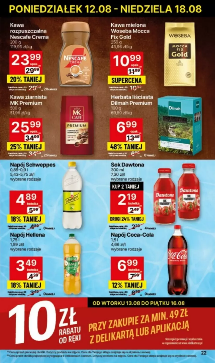 Gazetka promocyjna Delikatesy Centrum - ważna 12.08 do 14.08.2024 - strona 15 - produkty: Dilmah, Fa, Hellena, Herbata, Kawa, Kawa mielona, Kawa ziarnista, Napój, Por, Woseba