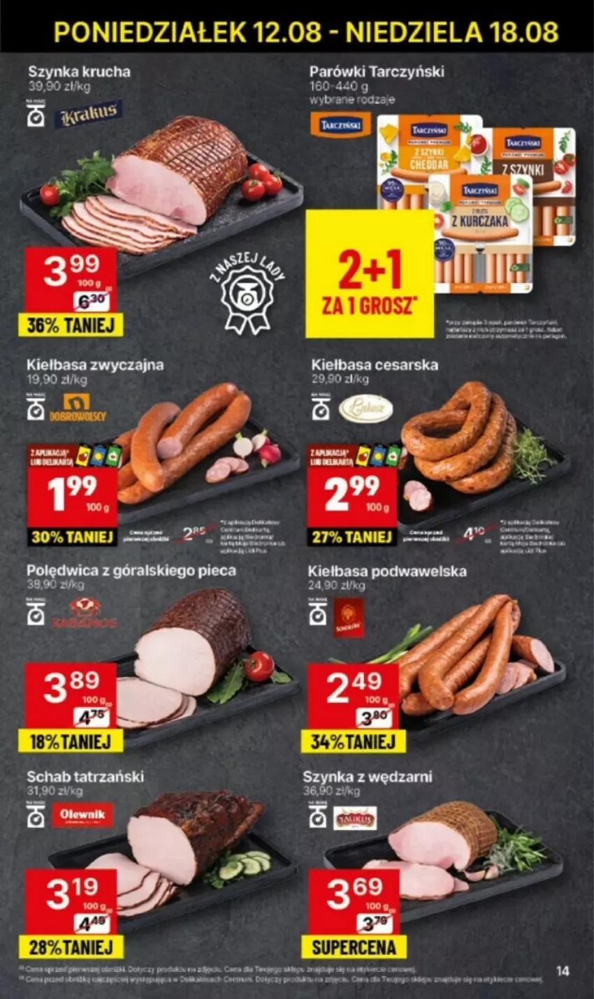 Gazetka promocyjna Delikatesy Centrum - ważna 12.08 do 14.08.2024 - strona 6 - produkty: Brit, Kiełbasa, Kiełbasa podwawelska, LG, Parówki, Szynka, Tarczyński, Wawel