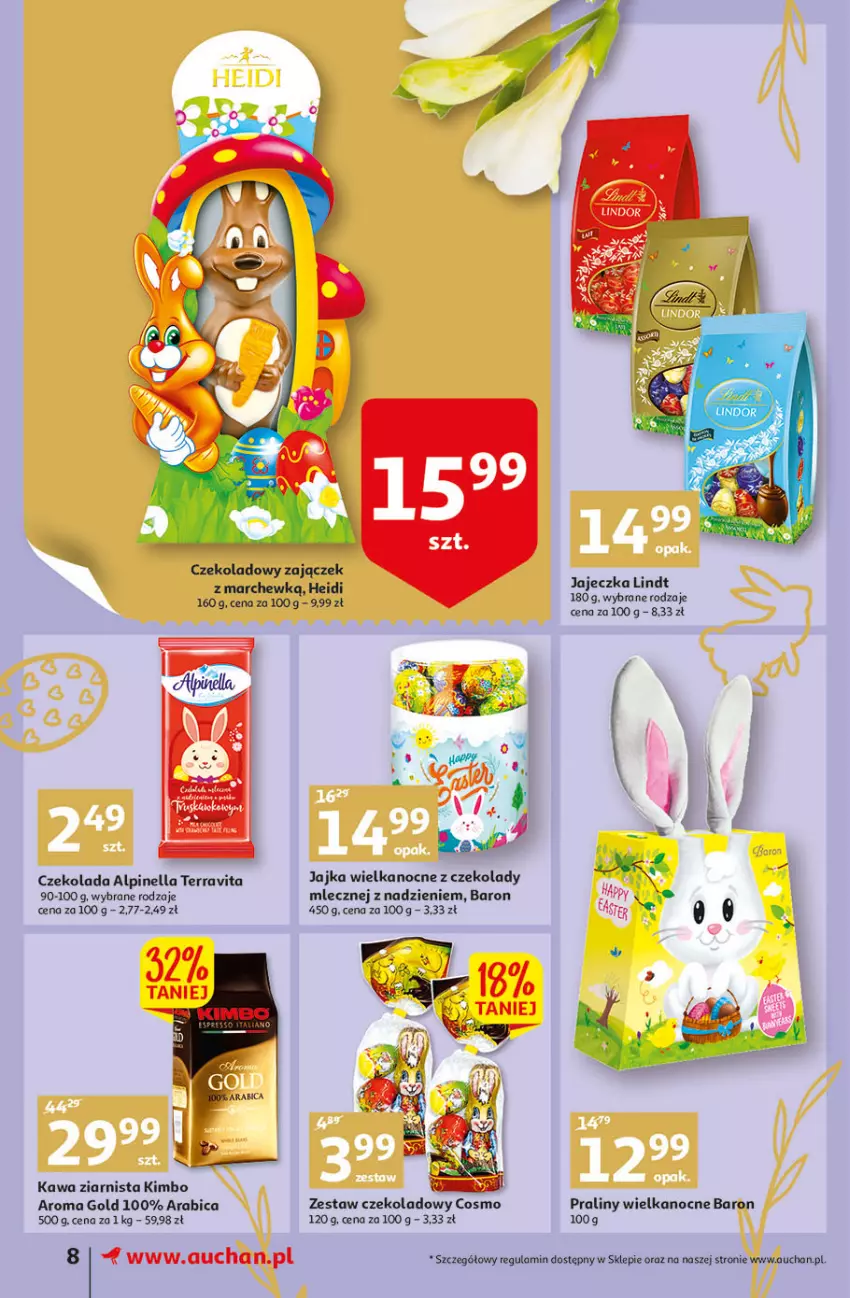 Gazetka promocyjna Auchan - przeNISKIE CENY Targi Wielkanocne Supermarkety - ważna 31.03 do 06.04.2022 - strona 8 - produkty: BIC, Czekolada, Kawa, Kawa ziarnista, Lindt, Praliny