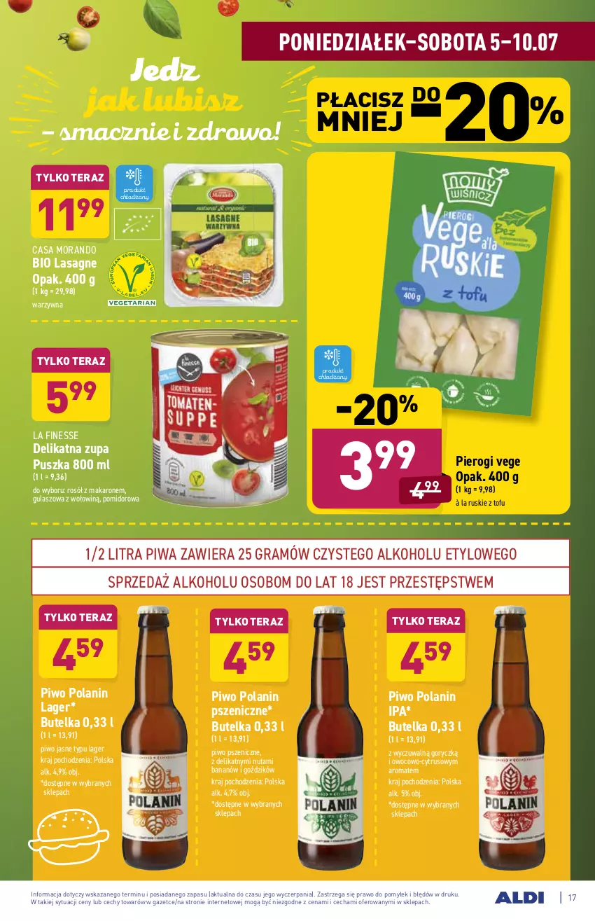 Gazetka promocyjna Aldi - WEGE PRZYSMAKI - ważna 05.07 do 10.07.2021 - strona 17 - produkty: Gra, Lasagne, Makaron, Pierogi, Piwa, Piwo, Piwo jasne, Rosół, Tera, Tofu, Zupa