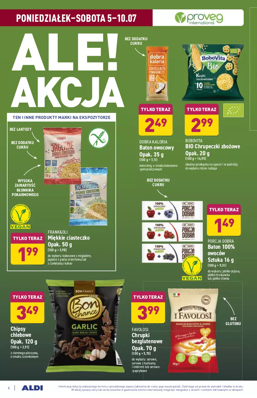 Gazetka promocyjna Aldi - WEGE PRZYSMAKI - ważna 05.07 do 10.07.2021 - strona 6 - produkty: Acer, Baton, BoboVita, Chipsy, Chleb, Chrupki, Fa, Imbir, Kakao, Kokos, Piec, Por, Ser, Sok, Tera