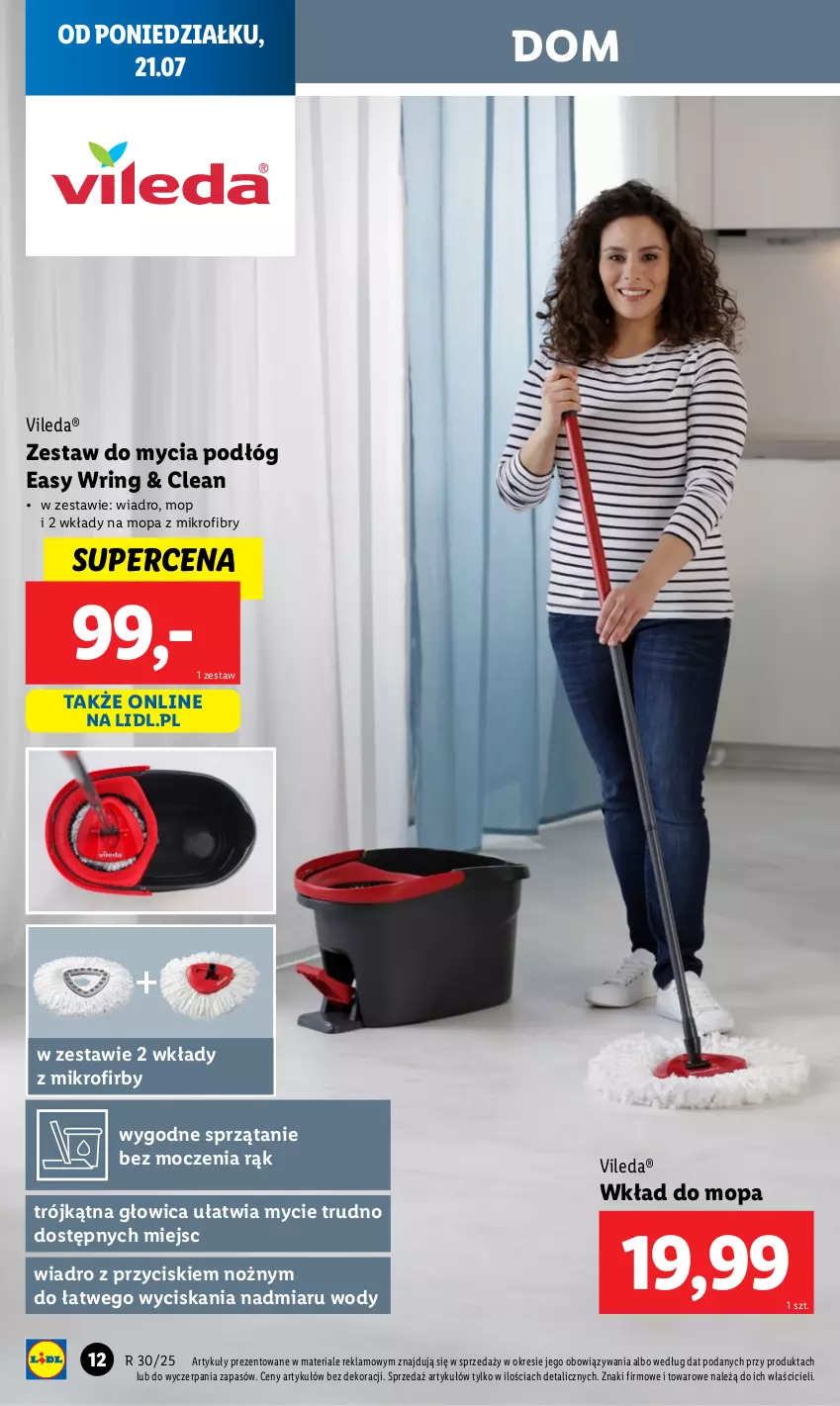 Gazetka promocyjna Lidl - GAZETKA - ważna 21.07 do 26.07.2025 - strona 12 - produkty: Mop, Noż, Sprzątanie, Vileda, Wiadro, Wkład do mopa