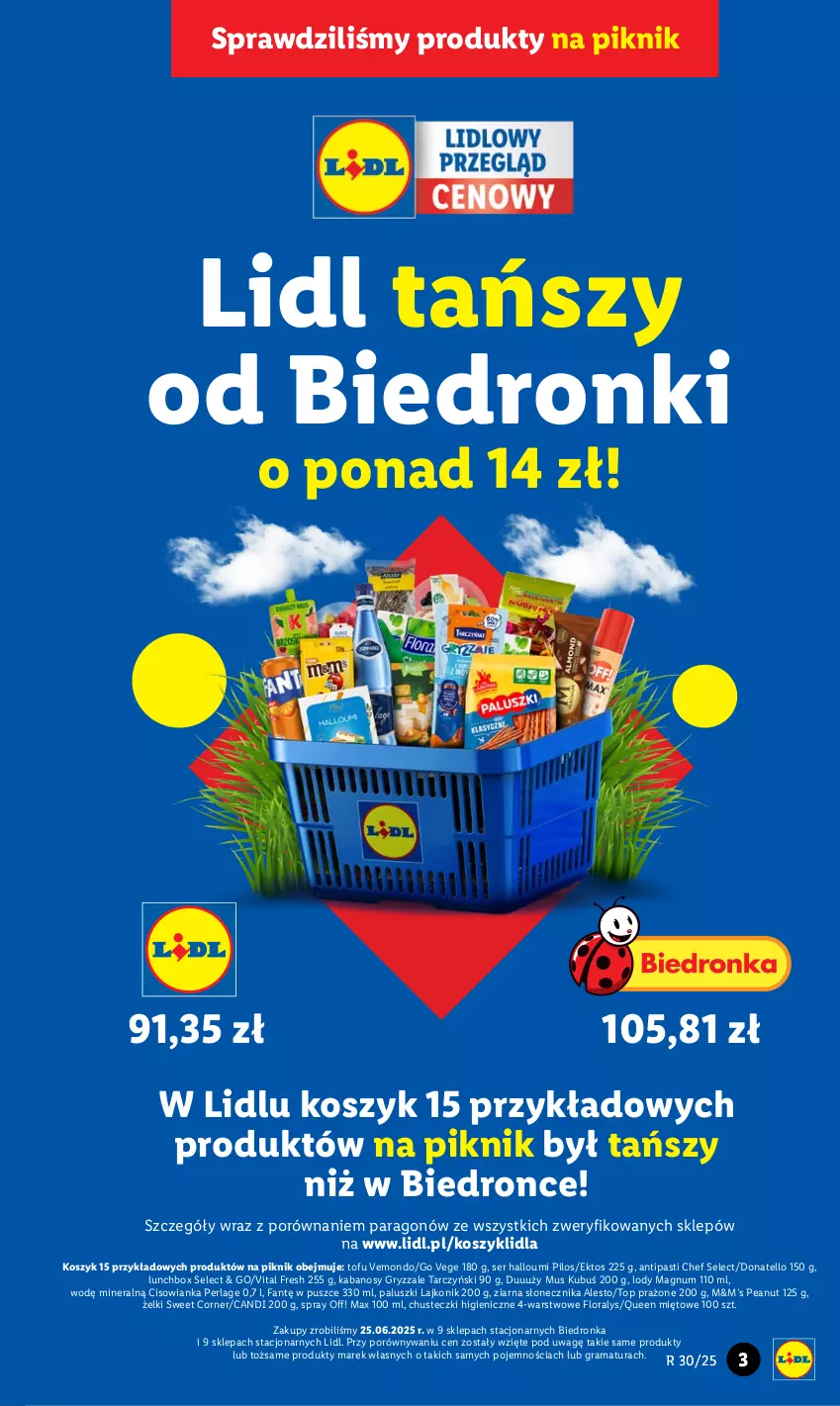 Gazetka promocyjna Lidl - GAZETKA - ważna 21.07 do 26.07.2025 - strona 3 - produkty: Chusteczki, Cisowianka, Fa, Flora, Gra, Gry, Kabanos, Kosz, Kubuś, Lajkonik, Lody, Mus, Pilos, Por, Rama, Ser, Tarczyński, Tofu, Top