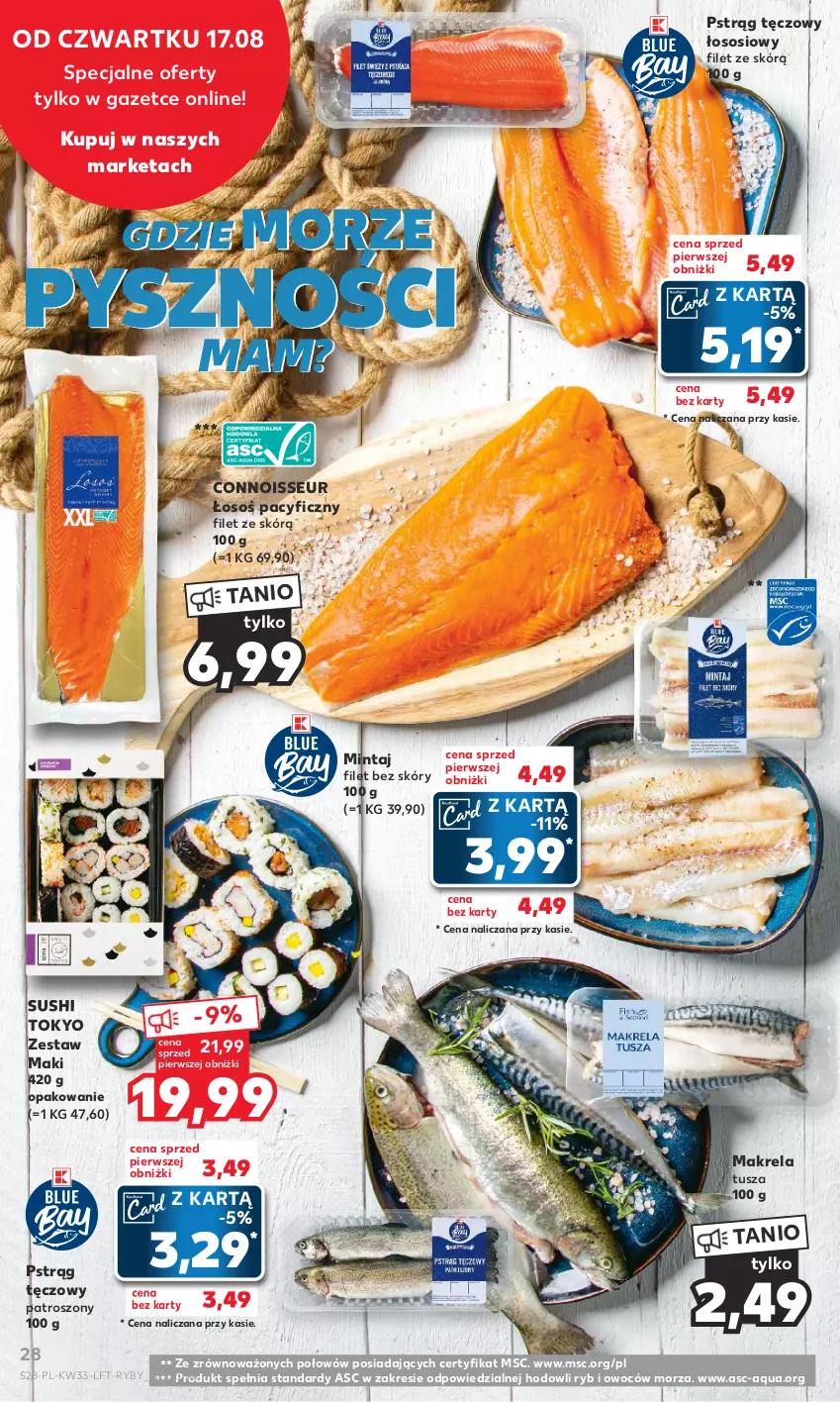 Gazetka promocyjna Kaufland - Gazetka tygodnia - ważna 17.08 do 23.08.2023 - strona 28 - produkty: Mintaj, Pstrąg, Pstrąg tęczowy, Sos, Sushi, Tusz