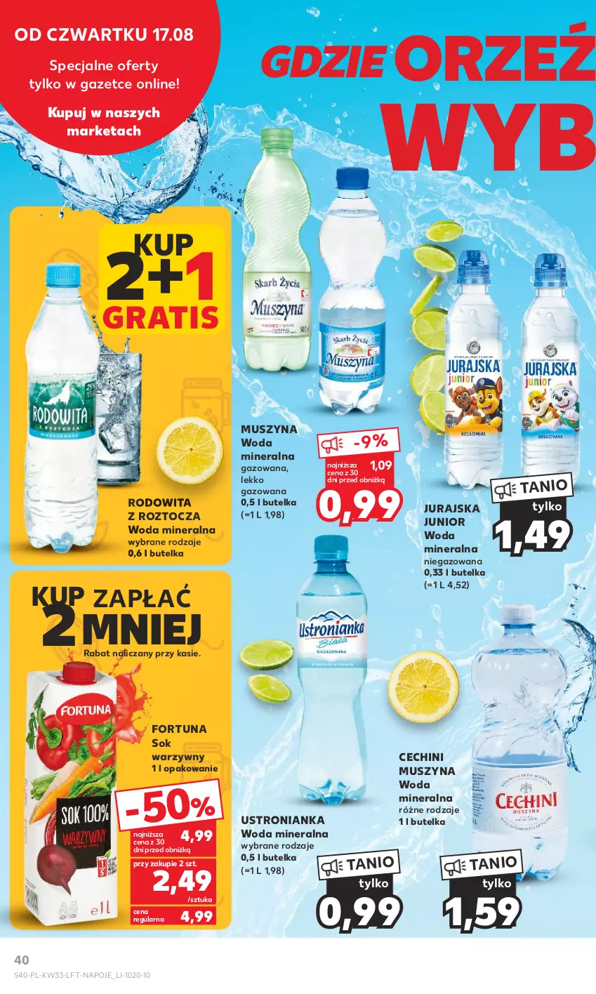 Gazetka promocyjna Kaufland - Gazetka tygodnia - ważna 17.08 do 23.08.2023 - strona 40 - produkty: Fortuna, Gra, Mus, Napoje, Sok, Szyna, Woda, Woda mineralna