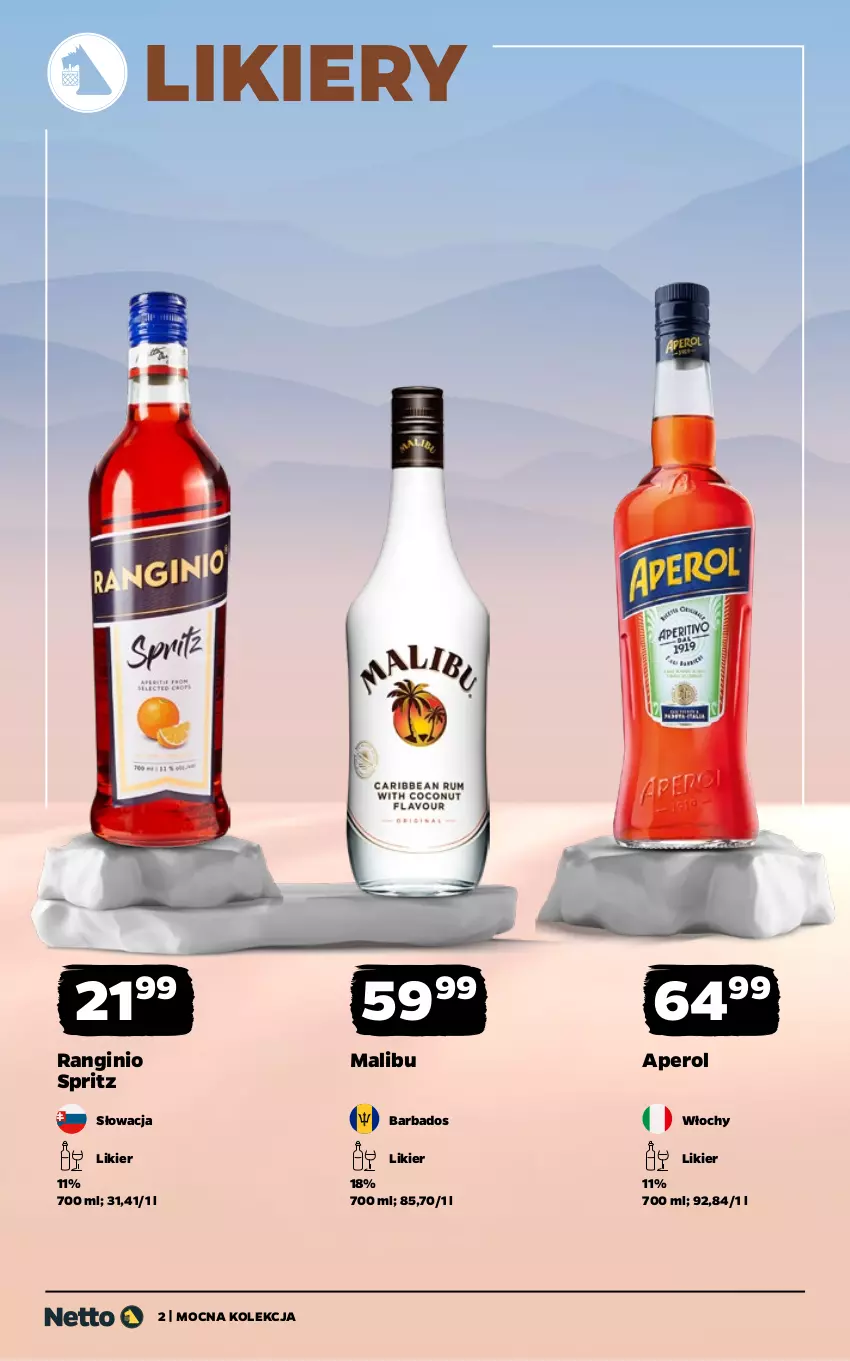 Gazetka promocyjna Netto - Alkohole - Mocne - ważna 24.11 do 07.12.2025 - strona 2 - produkty: Aperol, Gin, Likier, Malibu