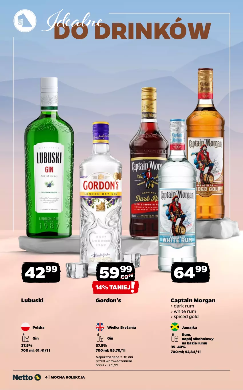 Gazetka promocyjna Netto - Alkohole - Mocne - ważna 24.11 do 07.12.2025 - strona 4 - produkty: Captain Morgan, Gin, Gordon's, Napój, Rum