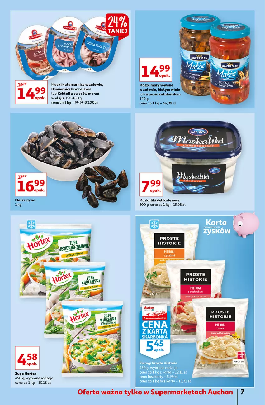Gazetka promocyjna Auchan - przeNISKIE CENY prze smacznego Dnia Kobiet Supermarkety - ważna 03.03 do 09.03.2022 - strona 7 - produkty: Hortex, Małże, Olej, Pierogi, Sos, Zupa