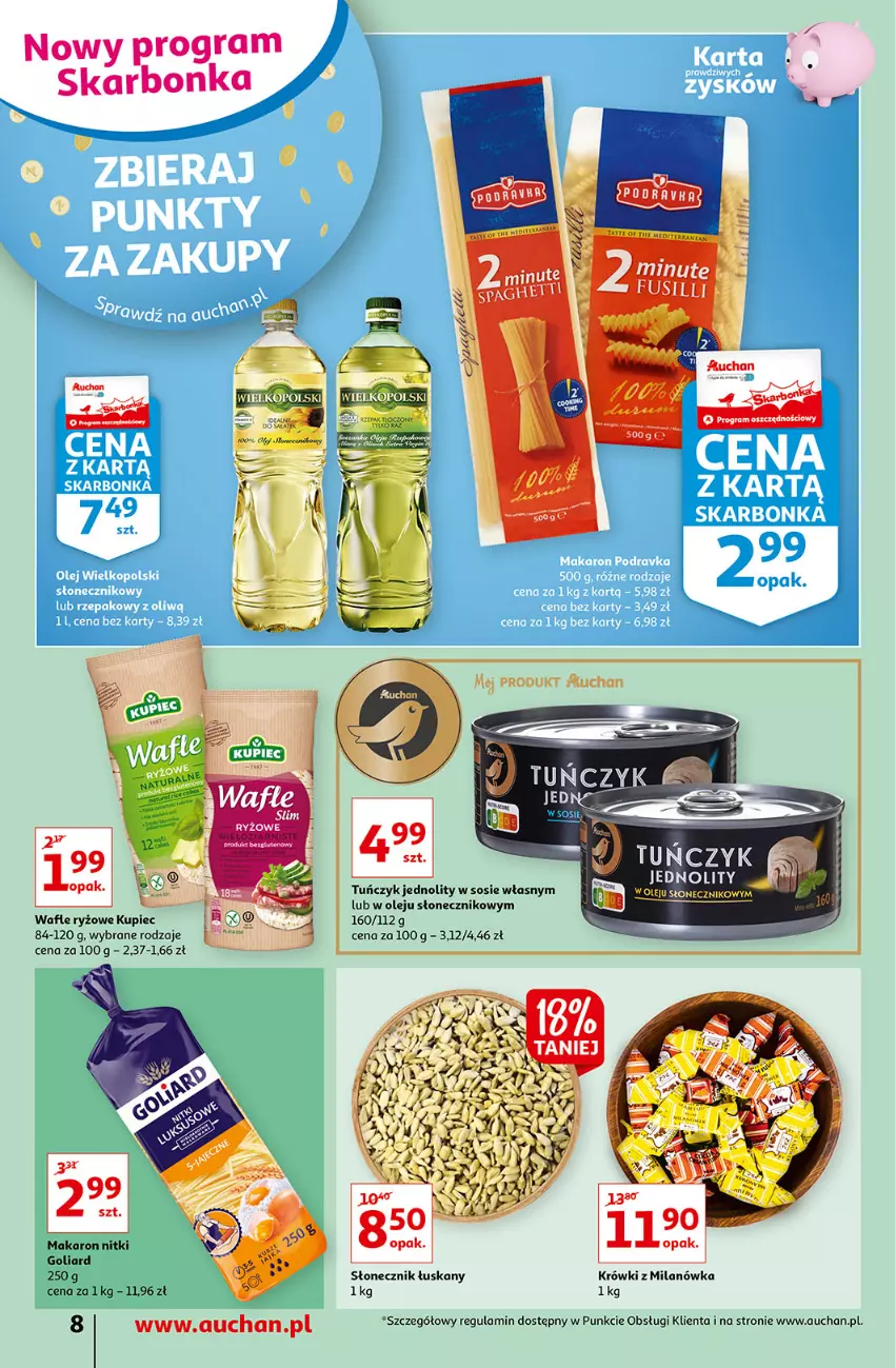 Gazetka promocyjna Auchan - przeNISKIE CENY prze smacznego Dnia Kobiet Supermarkety - ważna 03.03 do 09.03.2022 - strona 8 - produkty: Goliard, Gra, Kupiec, Makaron, Olej, Piec, Ryż, Sos, Tuńczyk, Wafle