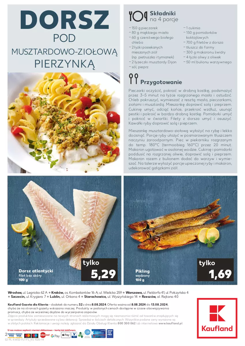 Gazetka promocyjna Kaufland - Mocny Start - ważna 08.08 do 13.08.2024 - strona 2 - produkty: Bulion, Chleb, Dorsz, Fa, Kawa, Lion, Makaron, Mus, Orka, Piec, Pieczarka, Piekarnik, Pieprz, Pietruszka, Pomidorki, Por, Sól, Talerz, Wagi