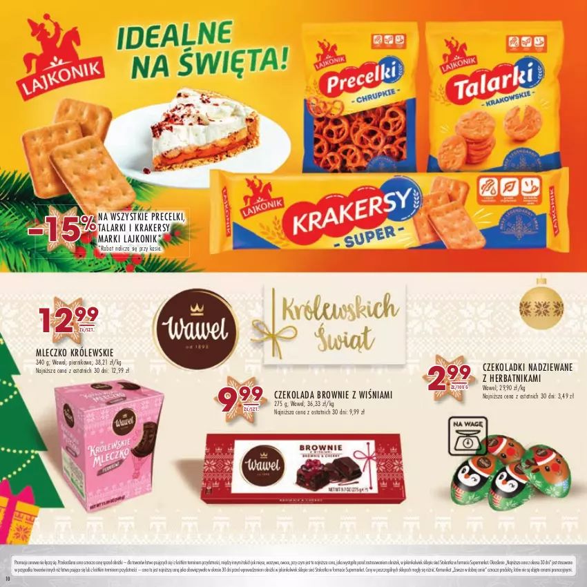 Gazetka promocyjna Stokrotka - Katalog Boże Narodzenie - ważna 14.12 do 27.12.2023 - strona 10 - produkty: Brownie, Czekolada, Krakersy, Królewski, Lajkonik, Mięso, Mleczko, Owoce, Piernik, Precelki, Warzywa, Wawel