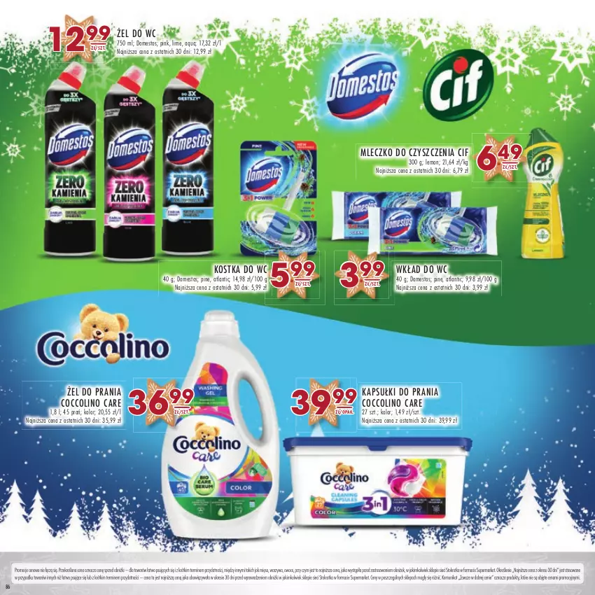 Gazetka promocyjna Stokrotka - Katalog Boże Narodzenie - ważna 14.12 do 27.12.2023 - strona 86 - produkty: Cif, Coccolino, Domestos, Kostka do wc, Mięso, Mleczko, Owoce, Warzywa