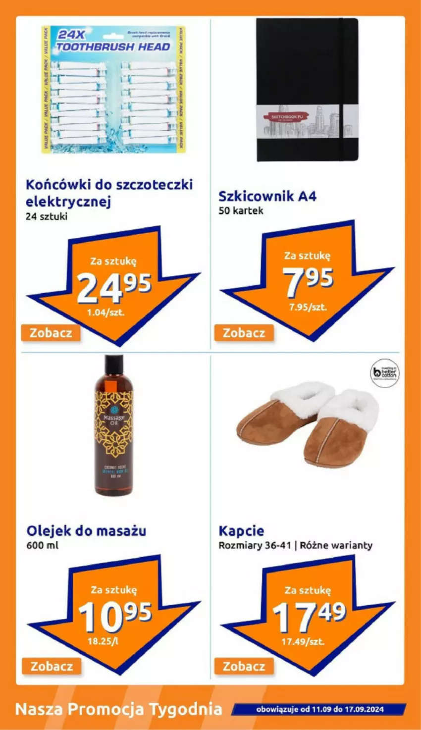 Gazetka promocyjna Action - ważna 11.09 do 17.09.2024 - strona 11 - produkty: Fa, Kapcie, Końcówki do szczoteczk, Olej, Szkicownik