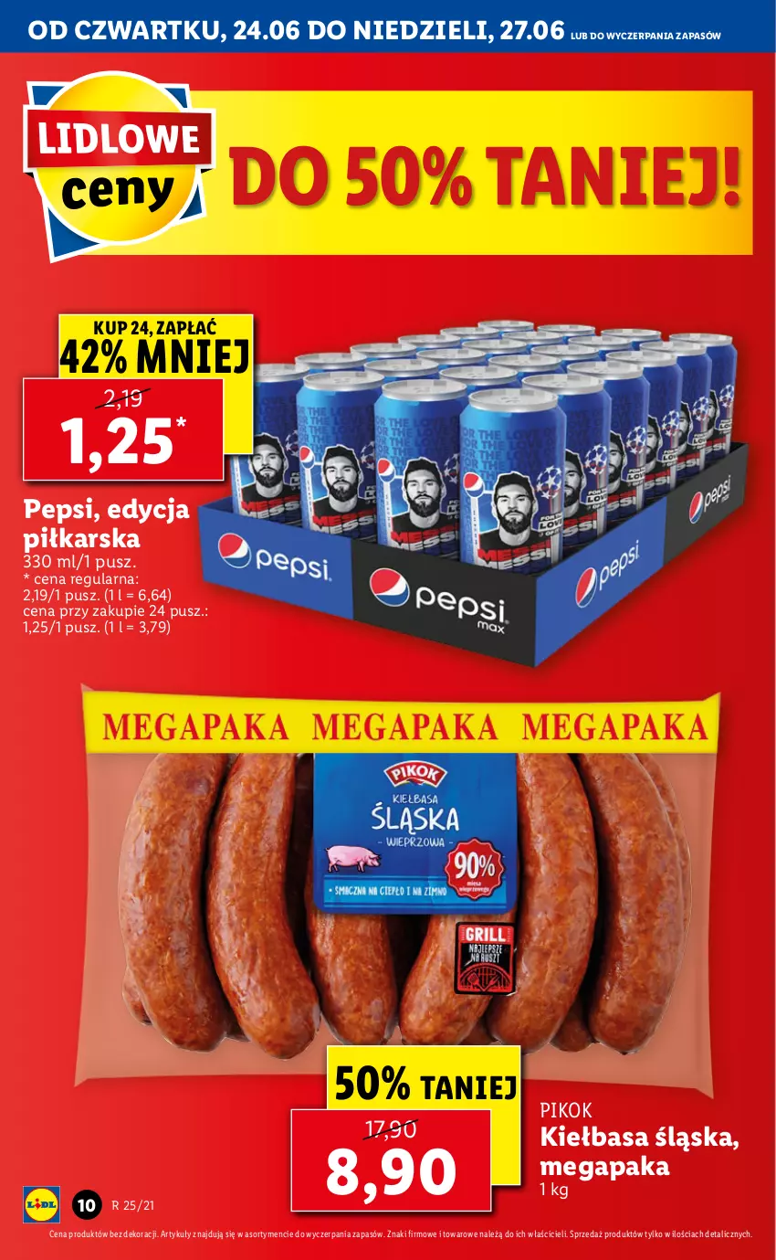 Gazetka promocyjna Lidl - GAZETKA - ważna 24.06 do 27.06.2021 - strona 10 - produkty: Kiełbasa, Kiełbasa śląska, Pepsi, PIKOK