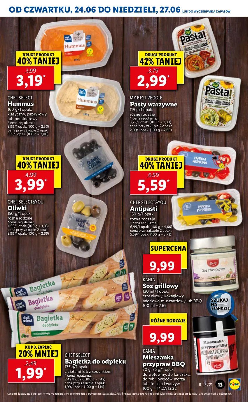 Gazetka promocyjna Lidl - GAZETKA - ważna 24.06 do 27.06.2021 - strona 13 - produkty: Bagietka, Grill, Hummus, Kurczak, Mus, Oliwki, Ser, Sos