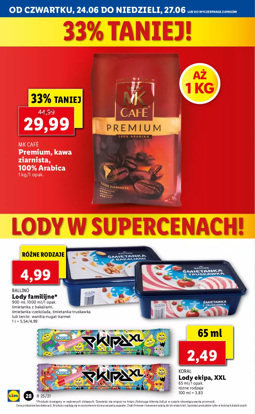 Gazetka promocyjna Lidl - GAZETKA - ważna 24.06 do 27.06.2021 - strona 28 - produkty: BIC, Czekolada, Fa, Kawa, Kawa ziarnista, Lody