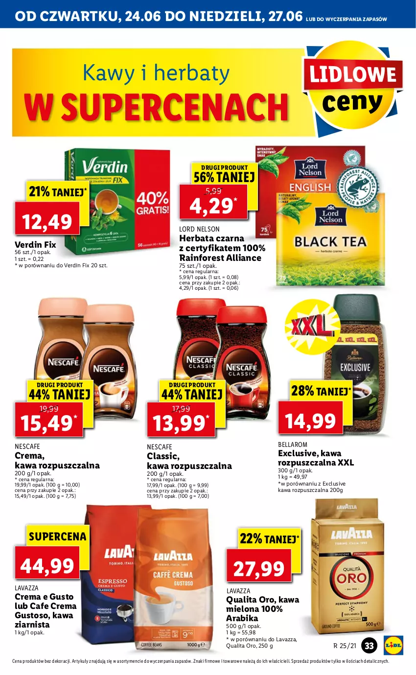 Gazetka promocyjna Lidl - GAZETKA - ważna 24.06 do 27.06.2021 - strona 33 - produkty: Bell, Bella, Herbata, Herbata czarna, Kawa, Kawa mielona, Kawa rozpuszczalna, Kawa ziarnista, Lavazza, Por