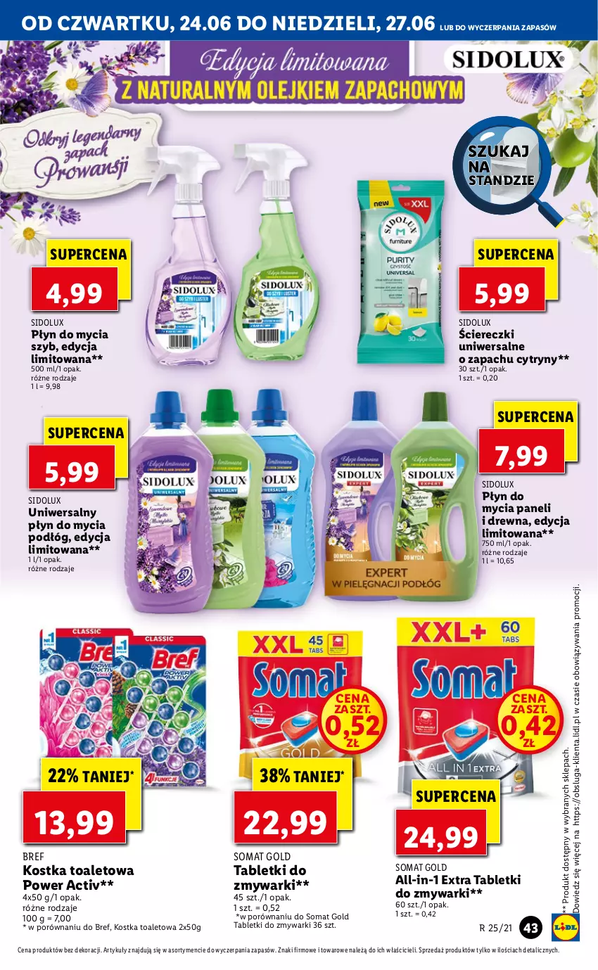 Gazetka promocyjna Lidl - GAZETKA - ważna 24.06 do 27.06.2021 - strona 43 - produkty: Bref, Cytryny, Płyn do mycia, Płyn do mycia paneli, Płyn do mycia podłóg, Por, Sidolux, Somat, Somat gold, Tablet, Tabletki do zmywarki, Zmywarki