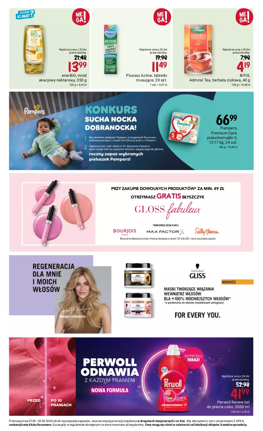 Gazetka promocyjna Rossmann - 7 maja - ważna 07.05 do 20.05.2024 - strona 12 - produkty: Enerbio, Herbata, Majtki, Miód, Mus, Nektar, Pampers, Perwoll, Pieluchomajtki, Tablet, Tabletki musujące