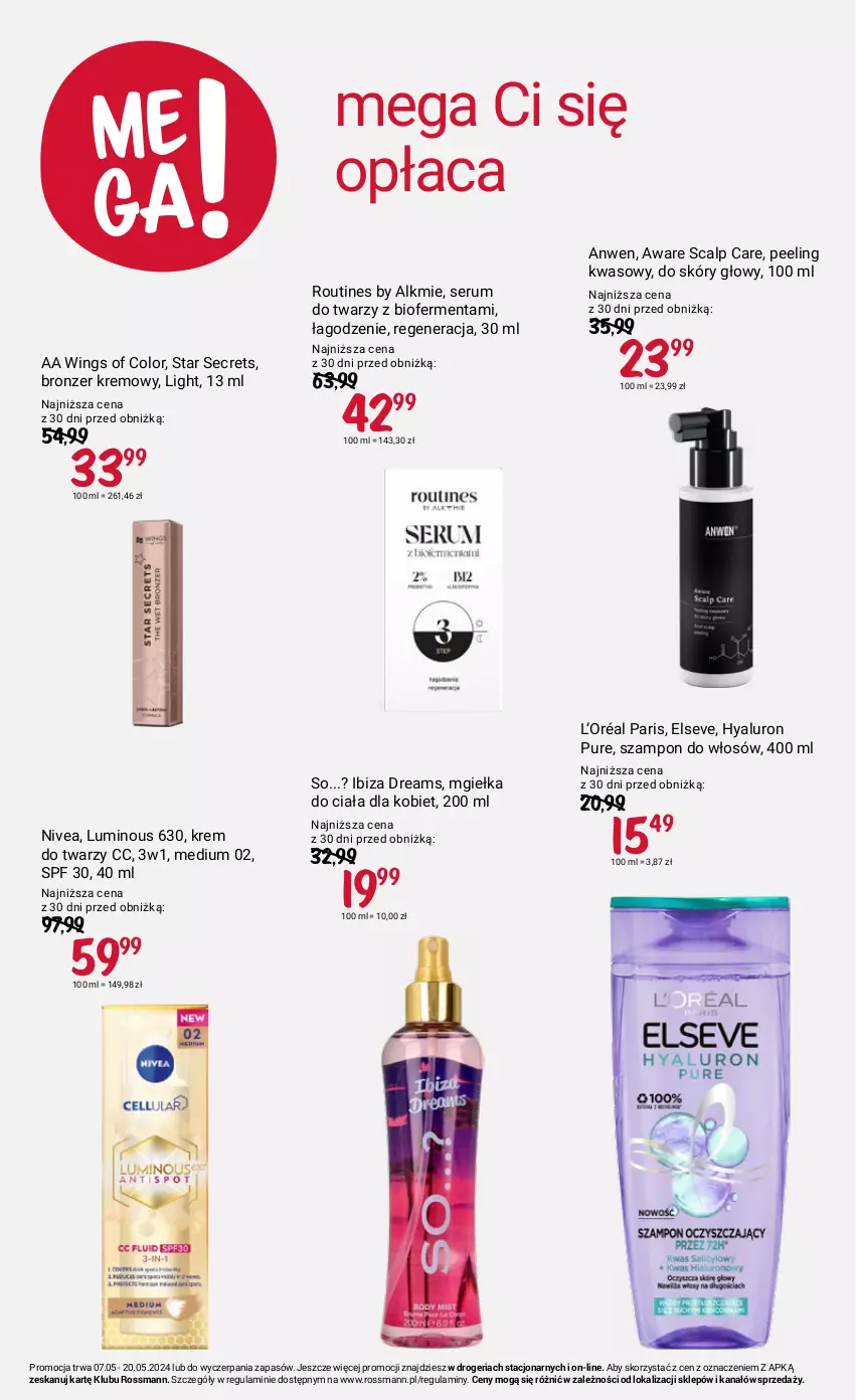 Gazetka promocyjna Rossmann - 7 maja - ważna 07.05 do 20.05.2024 - strona 4 - produkty: Bronzer, Elseve, Krem do twarzy, L’Oréal, Nivea, Peeling, Pur, Rum, Ser, Serum, Serum do twarzy, Szampon