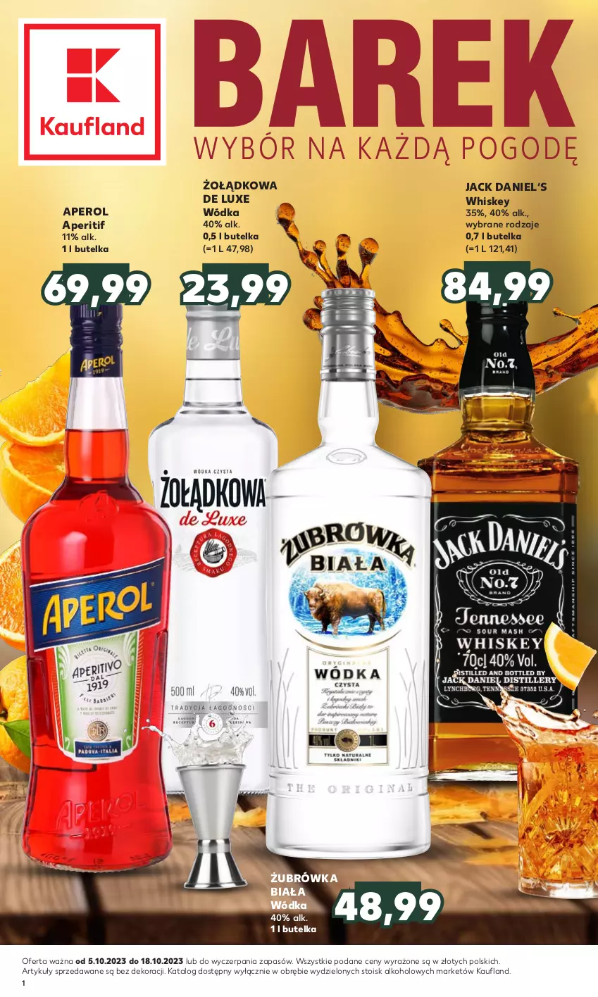 Gazetka promocyjna Kaufland - Barek Kauflandu - ważna 05.10 do 18.10.2023 - strona 1 - produkty: Aperol, Whiskey, Wódka