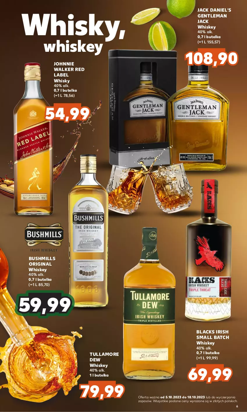 Gazetka promocyjna Kaufland - Barek Kauflandu - ważna 05.10 do 18.10.2023 - strona 6 - produkty: Bushmills, Gin, Johnnie Walker, Lack, Tullamore Dew, Whiskey, Whisky