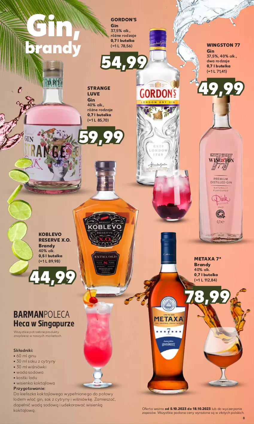 Gazetka promocyjna Kaufland - Barek Kauflandu - ważna 05.10 do 18.10.2023 - strona 8 - produkty: Brandy, Cytryny, Gin, Metaxa, Pur, Ser, Sok, Tran, Wingston 77, Woda