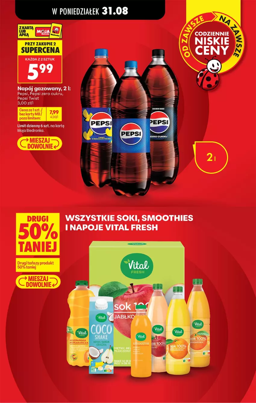 Gazetka promocyjna Biedronka - Od Poniedziałku - ważna 31.08 do 05.09.2026 - strona 33 - produkty: Napoje, Pepsi, Smoothie, Sok