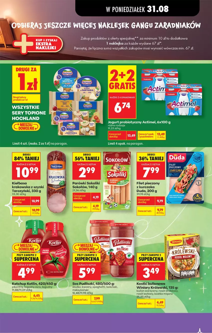 Gazetka promocyjna Biedronka - Od Poniedziałku - ważna 31.08 do 05.09.2026 - strona 41 - produkty: Actimel, AEG, Bulion, Duda, Jogurt, Ketchup, Kiełbasa, Kiełbasa krakowska, Klej, Kotlin, Kurczak, Lion, Mięta, Mus, Parówki, Parówki sokoliki, Piec, Por, Pudliszki, Rosół, Rosół drobiowy, Rosół wołowy, Sok, Sokołów, Sos, Spaghetti, Tarczyński, Winiary