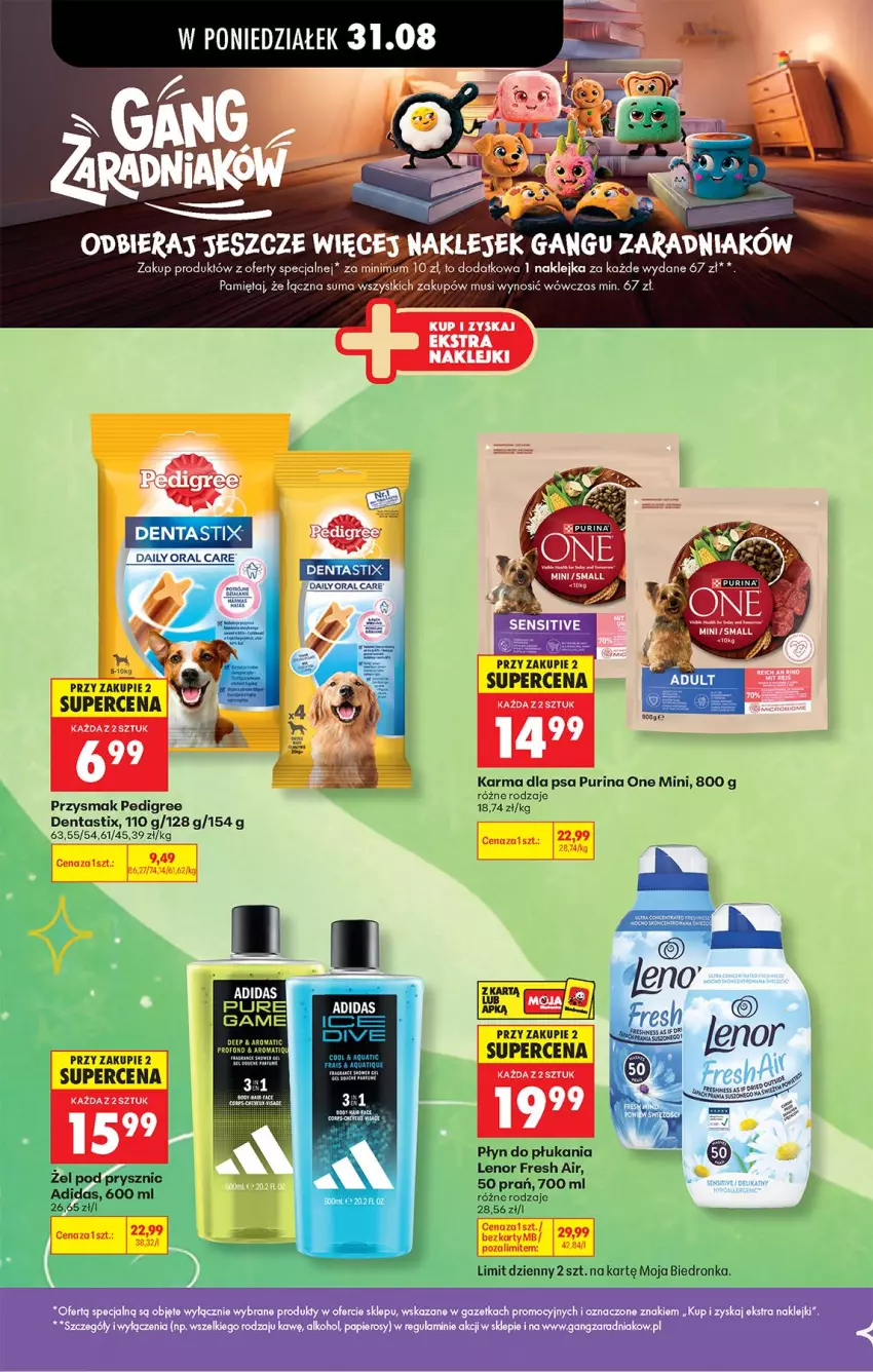 Gazetka promocyjna Biedronka - Od Poniedziałku - ważna 31.08 do 05.09.2026 - strona 48 - produkty: Adidas, Klej, Lenor, Mięta, Mus, Pedigree, Płyn do płukania, Pur, Purina