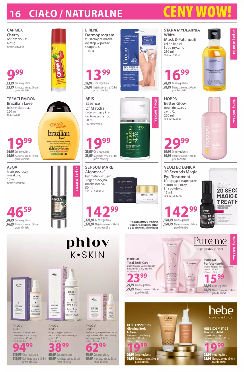 Gazetka promocyjna Hebe - Gazetka - ważna 16.01 do 30.01.2026 - strona 16 - produkty: Balsam do ciała, Balsam do ust, Body, Gra, Hebe Cosmetics, Karp, Krem do rąk, Krem do twarzy, Krem pod oczy, Krem przeciwzmarszczkowy, LG, Lirene, Mars, Maska, Maska do stóp, Mop, Mus, Pur, Rum, Ryż, Ser, Serum, Serum pod oczy, Tonik, Tonik do twarzy, Veoli Botanica