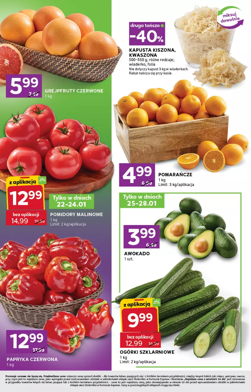 Gazetka promocyjna Stokrotka - Stokrotka Express - ważna 22.01 do 28.01.2026 - strona 2 - produkty: Grejpfrut, Mięso, Owoce, Pomarańcze, Pomidory, Warzywa